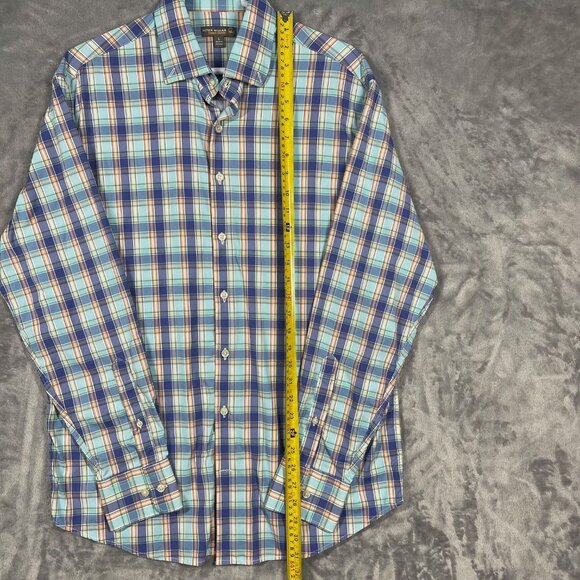 Peter Millar Summer Comfort Mens Plaid Long-Sleeve Button-Up Shirt L Blue/Orange - Picture 3 of 7